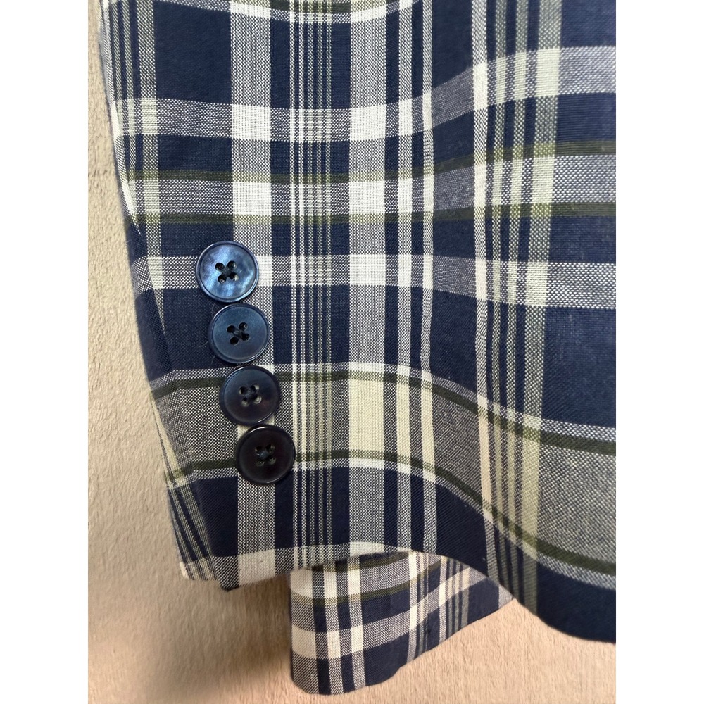 Lauren Ralph Lauren Mens 46R Plaid Blazer Navy White Cotton Sport Coat Jacket - Picture 11 of 11